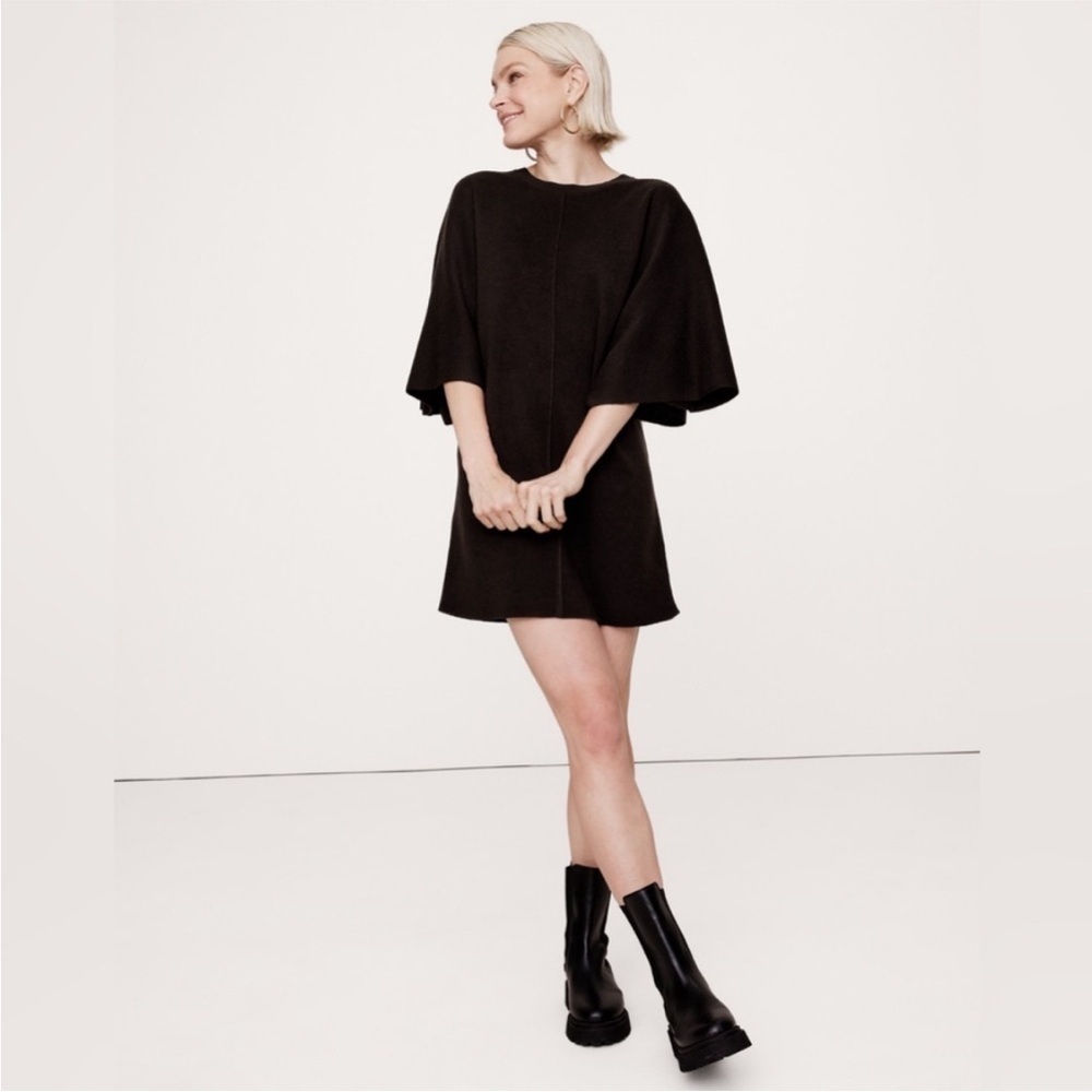 NWT Banana Republic Chocolate Ganache Merino Flutter-Sleeve Mini Sweater Dress 🧺